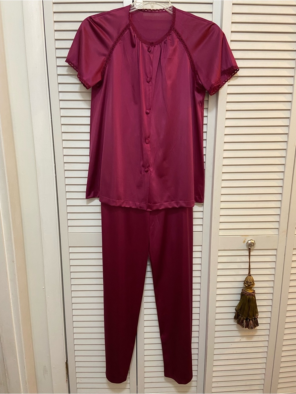 Vanity Fair Vintage Burgundy Satin Two-Piece Pajama Set